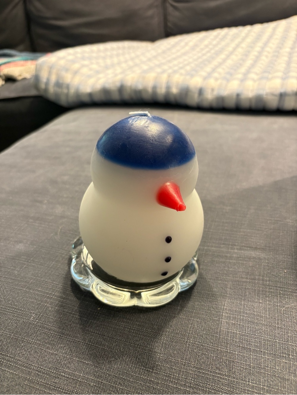 IKEA White Snowman Candle with Blue Accent - Picture 6 of 6